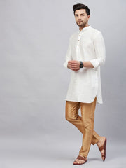 VM Men's White And Rose Gold Cotton Blend Kurta Pyjama Set