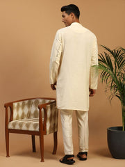 Shrestha By Vastramay Men's Cream Viscose Kurta Pyjama Set