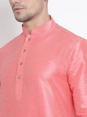 VM by Vastramay Men's Pink Silk Blend Kurta Pyjama Set