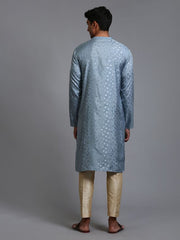 VM Men's Grey And Gold Silk Blend Kurta Pyjama Set