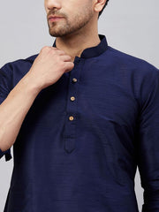 VM Men's Navy Blue And Maroon Cotton Blend Kurta Pyjama Set