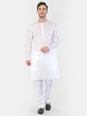 Vastramay Men's White Cotton Addi Kurta Pyjama Set