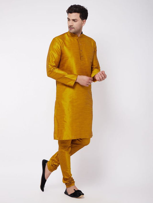 VM by Vastramay Men's Mustard Silk Blend Kurta Pyjama Set