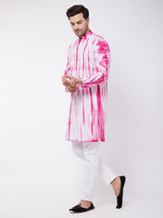 Vastramay Men's Pink And White Pure Cotton Kurta Pyjama Set