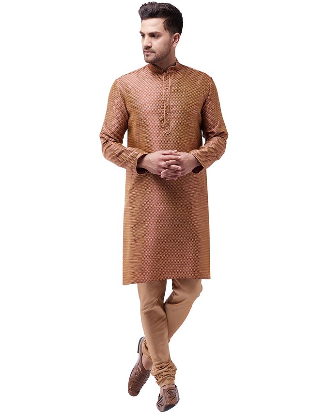 Vastramay Men's Maroon Silk Blend Kurta Pyjama Set