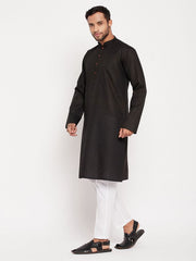 VM Men's Black And White Cotton Kurta Pyjama Set