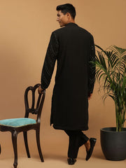 Shrestha By Vastramay Men's Black Georgette Kurta Pyjama Set