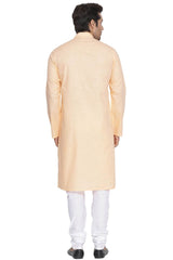 Vastramay Men's Beige Cotton Linen Blend Kurta Pyjama Set