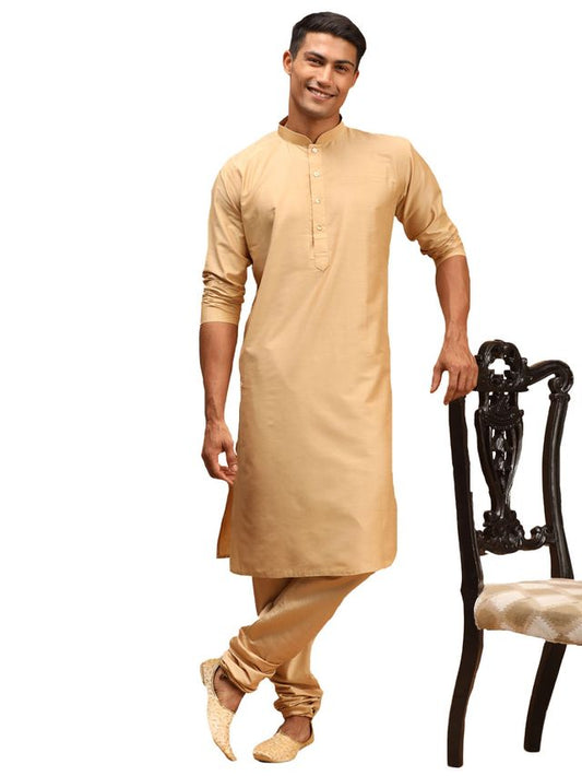 Shrestha By Vastramay Men's Rose Gold Viscose Kurta Pyjama Set