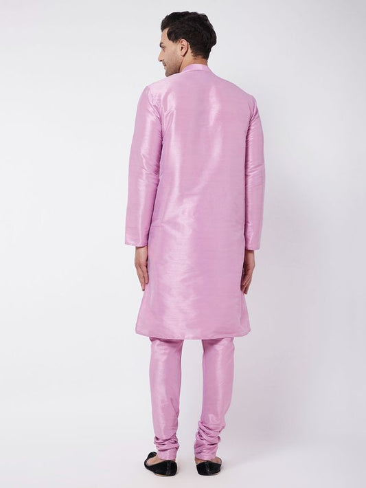 VM by Vastramay Men's Onion Pink Silk Blend Kurta Pyjama Set