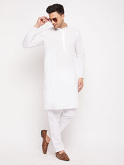 VM Men's White Cotton Blend Kurta Pyjama Set