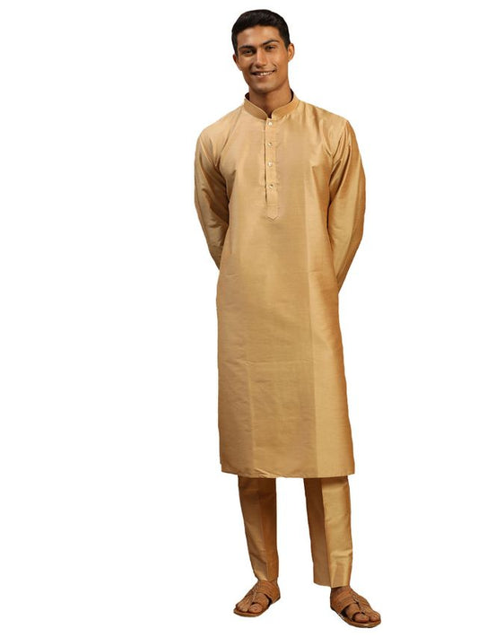 Shrestha By Vastramay Men's Rose Gold Viscose Kurta Pyjama Set