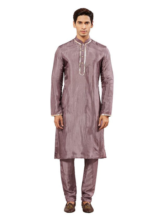 VASTRAMAY Men's Lavender Tissue Silk Kurta Pyjama Set