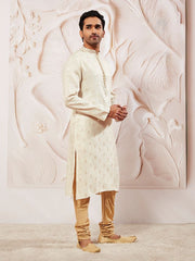 VASTRAMAY Men's Cream Silk Blend Kurta Pyjama Set