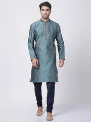 VASTRAMAY Men's Aqua Cotton Silk Blend Kurta and Pyjama Set