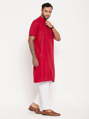 VM Men's Maroon And White Cotton Kurta Pyjama Set