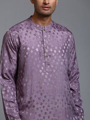 VM Men's Purple And Gold Silk Blend Kurta Pyjama Set