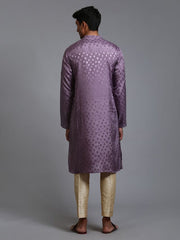 VM Men's Purple And Gold Silk Blend Kurta Pyjama Set