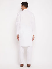 VM Men's White Cotton Blend Kurta Pyjama Set