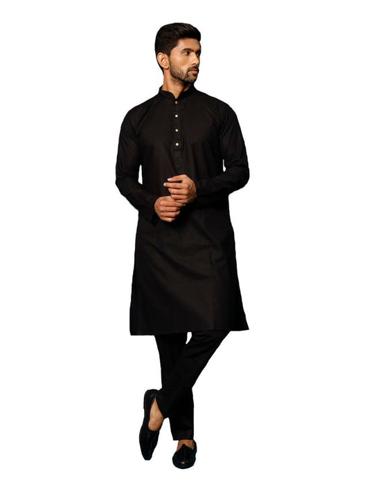 VASTRAMAY Men's Black Cotton Blend Kurta Pyjama Set