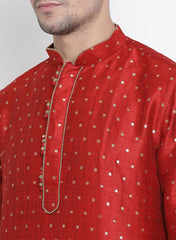 VM by Vastramay Men's Maroon Silk Blend Kurta Pyjama Set