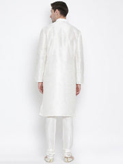 VM by Vastramay Men's White Silk Blend Kurta Pyjama Set