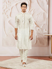 VASTRAMAY Men's White Tissue Silk Kurta Pyjama Set