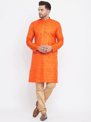 VM by Vastramay Men's Orange And Rose Gold Silk Blend Kurta Pyjama Set