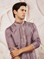 VASTRAMAY Men's Lavender Tissue Silk Kurta Pyjama Set