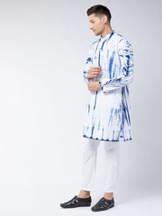 Vastramay Men's Blue And White Pure Cotton Kurta Pyjama Set