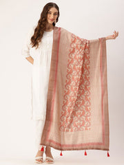 Sangam Prints beige Art Silk Printed Traditional Tassel Dupatta