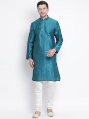 VM by Vastramay Men's Dark Green Silk Blend Kurta Pyjama Set