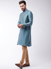 Vastramay Men's Light Blue Silk Blend Kurta Pyjama Set