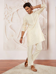 VASTRAMAY Men's Cream Viscose Kurta Pyjama Set