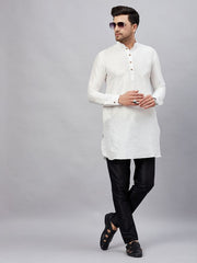 VM Men's White And Black Cotton Blend Kurta Pyjama Set