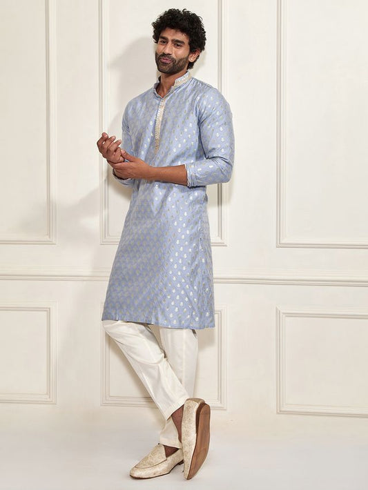 VASTRAMAY Men's Aqua Silk Blend Kurta Pyjama Set