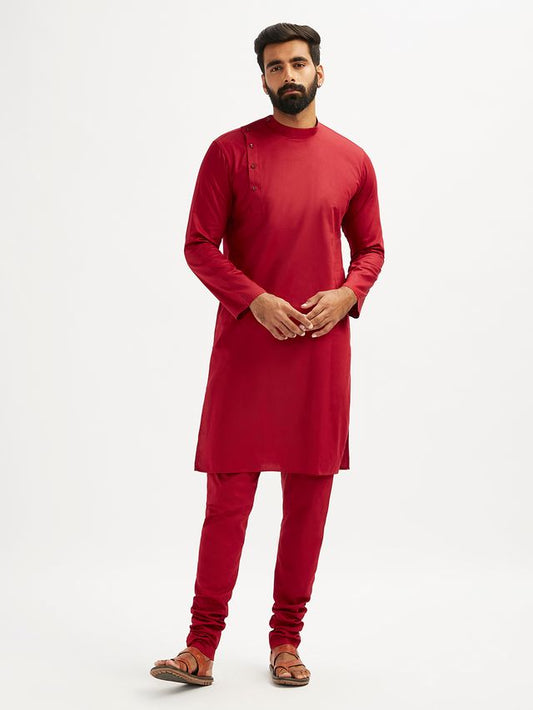 VASTRAMAY Men's Maroon Viscose Kurta Pyjama Set