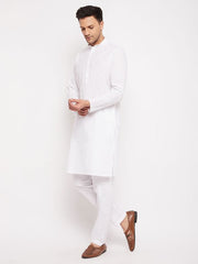 VM Men's White Cotton Blend Kurta Pyjama Set