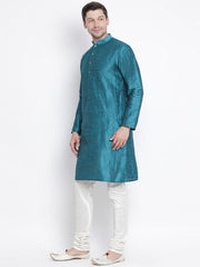 VM by Vastramay Men's Dark Green Silk Blend Kurta Pyjama Set