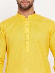 VM Men's Yellow And White Cotton Kurta Pyjama Set