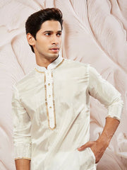 VASTRAMAY Men's White Tissue Silk Kurta Pyjama Set