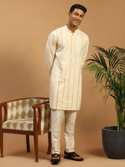 Shrestha By Vastramay Men's Cream Viscose Kurta Pyjama Set