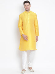 VM by Vastramay Men's Yellow Silk Blend Kurta Pyjama Set