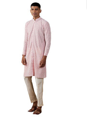 Vastramay Men's Pink Georgette Kurta & Pyjama