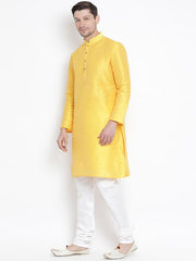 VM by Vastramay Men's Yellow Silk Blend Kurta Pyjama Set