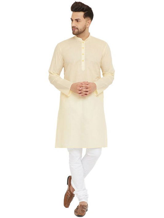 VM by Vastramay Men's Cream And White Cotton Kurta Pyjama Set