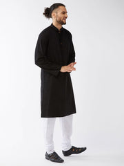 Vastramay Men's Black And White Cotton Linen Kurta Pyjama Set