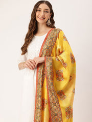 Sangam Prints Yellow Art Silk Printed Traditional Tassel Dupatta