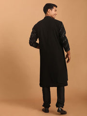 Shrestha By Vastramay Men's Black Georgette Kurta Pyjama Set