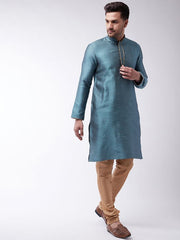 Vastramay Men's Light Blue Silk Blend Kurta Pyjama Set